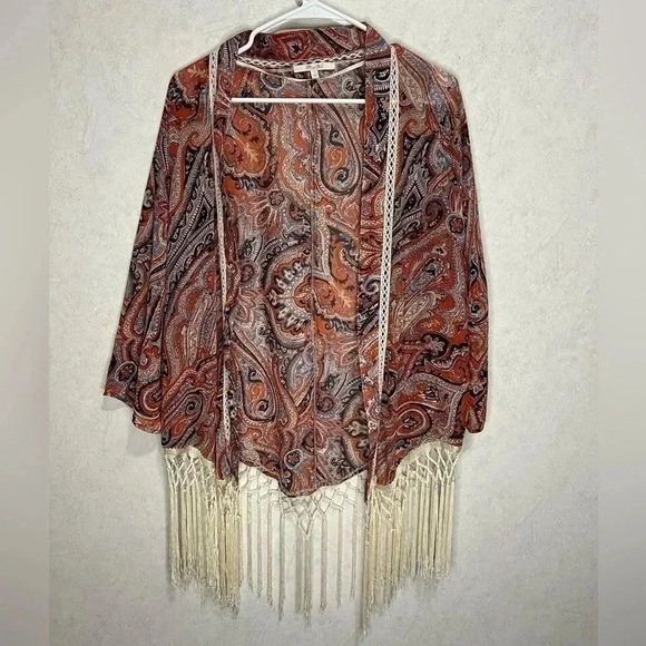 MISS ME Beach Sheer Floral Fringe Sundress Cover-up Kimono Size Small (A3) - Picture 2 of 8
